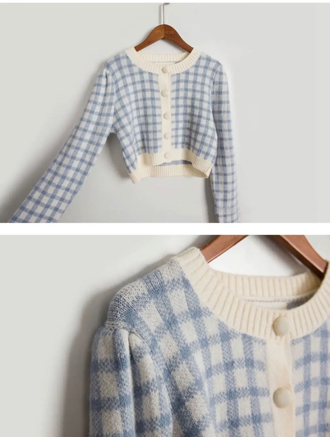 

KUSAHIKI 2021 Spring Long Sleeve O-neck Sweet Crop Top Sweater Plaid Knitted Cardigan Korean Short Knitted Women Coat 6D016