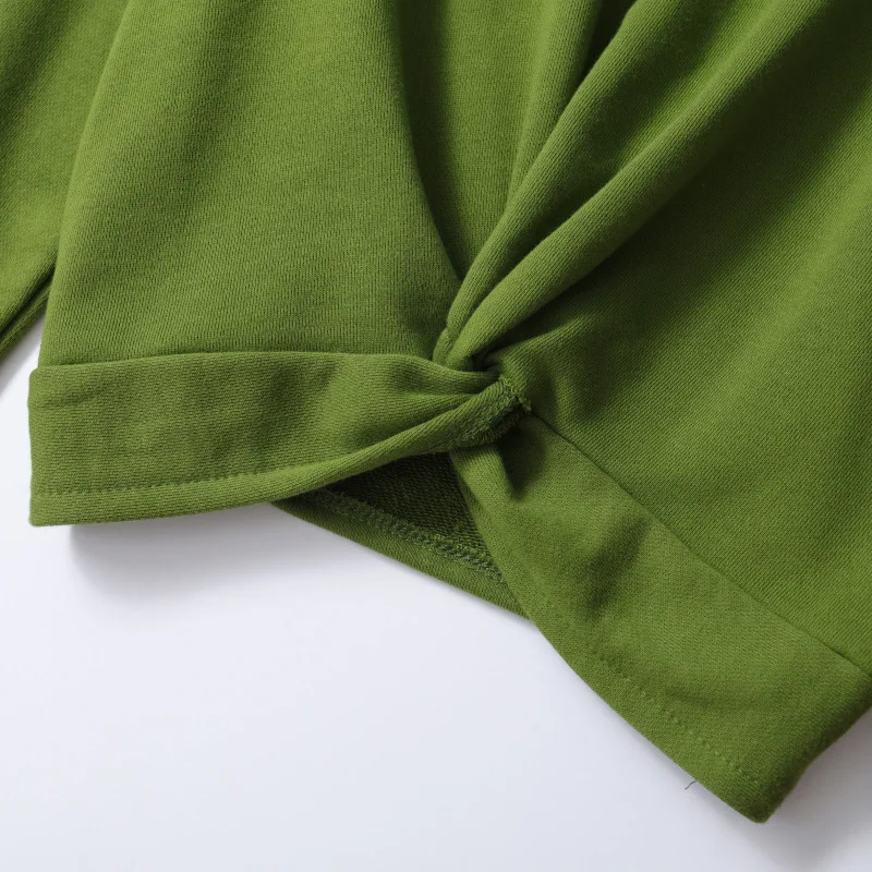

Autumn and winter women's sweatshirt casual solid color round neck long sleeve knotted design sweatshirt