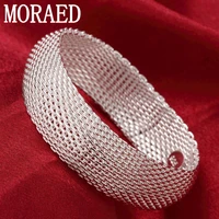 hot sale 925 sterling silver mesh wide round bangles bracelet for women men wedding party gifts
