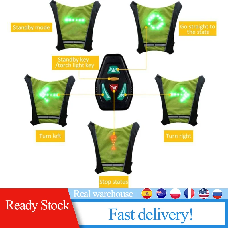 

LED Wireless cycling vest MTB bike bag Safety LED Turn Signal Light Vest Bicycle Reflective Warning Vests with remote controller