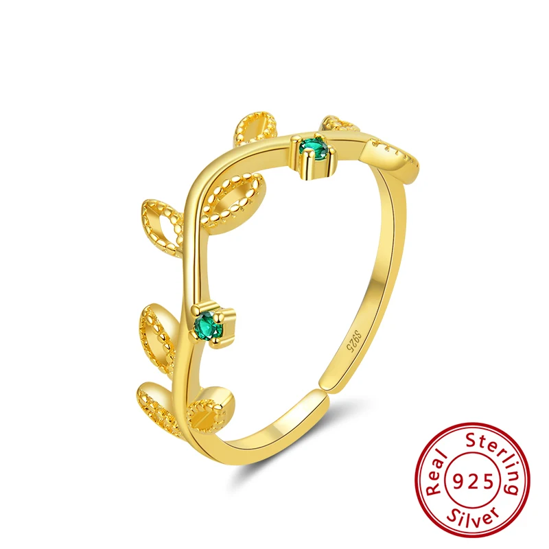 ORSA JEWELS Настоящее серебро 925 регулируемые кольца Для женщин Лист Форма 4 стиль по желанию Зеленая прозрачная AAAA фианит несколько колец ювелирные изделия SR143 - Цвет камня: SR143-G-LV