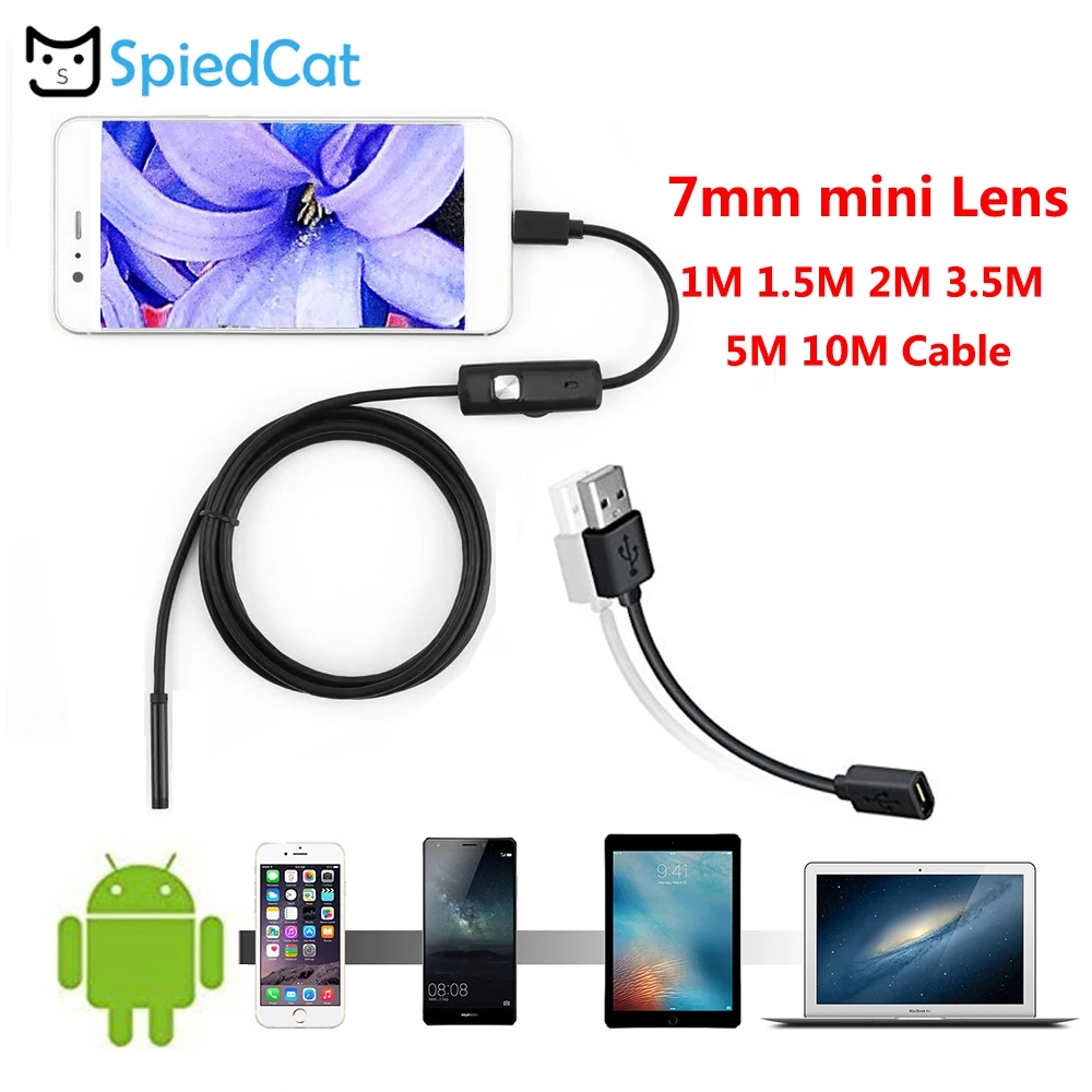 Мини 7 мм объектив Android OTG USB 6 светодиодный осмотр змеиной трубы бороскоп камера 1 м