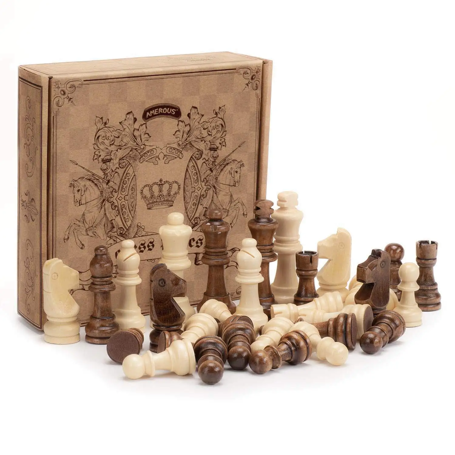 Wooden Chess Pieces Only Staunton Style Wood Chessmen Storage Bag - Gift Packed Box Tournament Game Pawns For | Спорт и развлечения