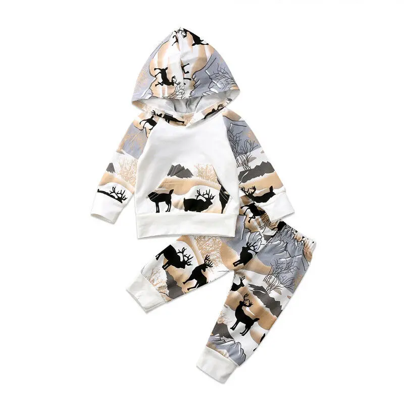 

Newborn Baby Boys Girls Deer Hooded Tops Pants Leggings Outfits Set Clothes