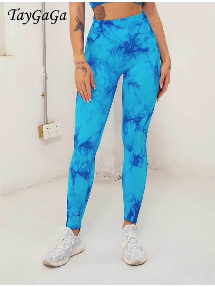 Taygaga Women's Leggings Tie Dye High Elastic Thread Sports Fitness Leggings Seamless Quick Dry Yoga Leggings на новый год 2022