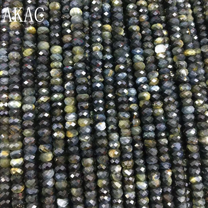

Approx2-3*4mm 100% Natural hawk's eye faceted rondelle loose beads for diy making design