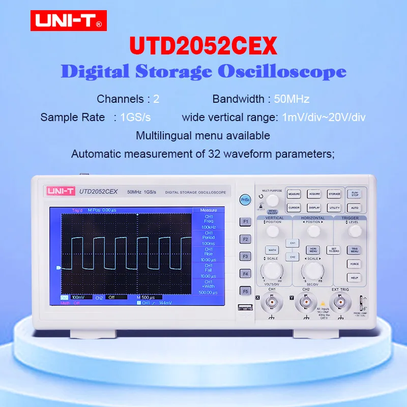 UNI-T UTD2052CEX цифровые осциллографы 2CH 50 МГц 1Gsa измеритель объема 7 дюймов