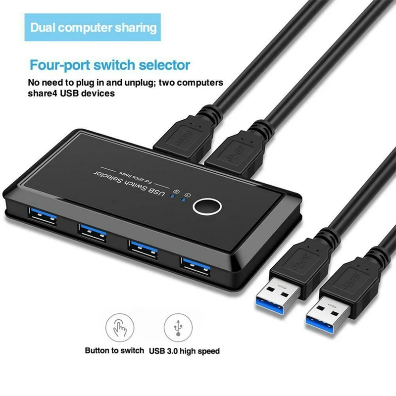 KVM Switch Box USB 3.0 Switcher 2 Port PCs Sharing 4 USB Devices for Keyboard Printer Monitor USB Switch