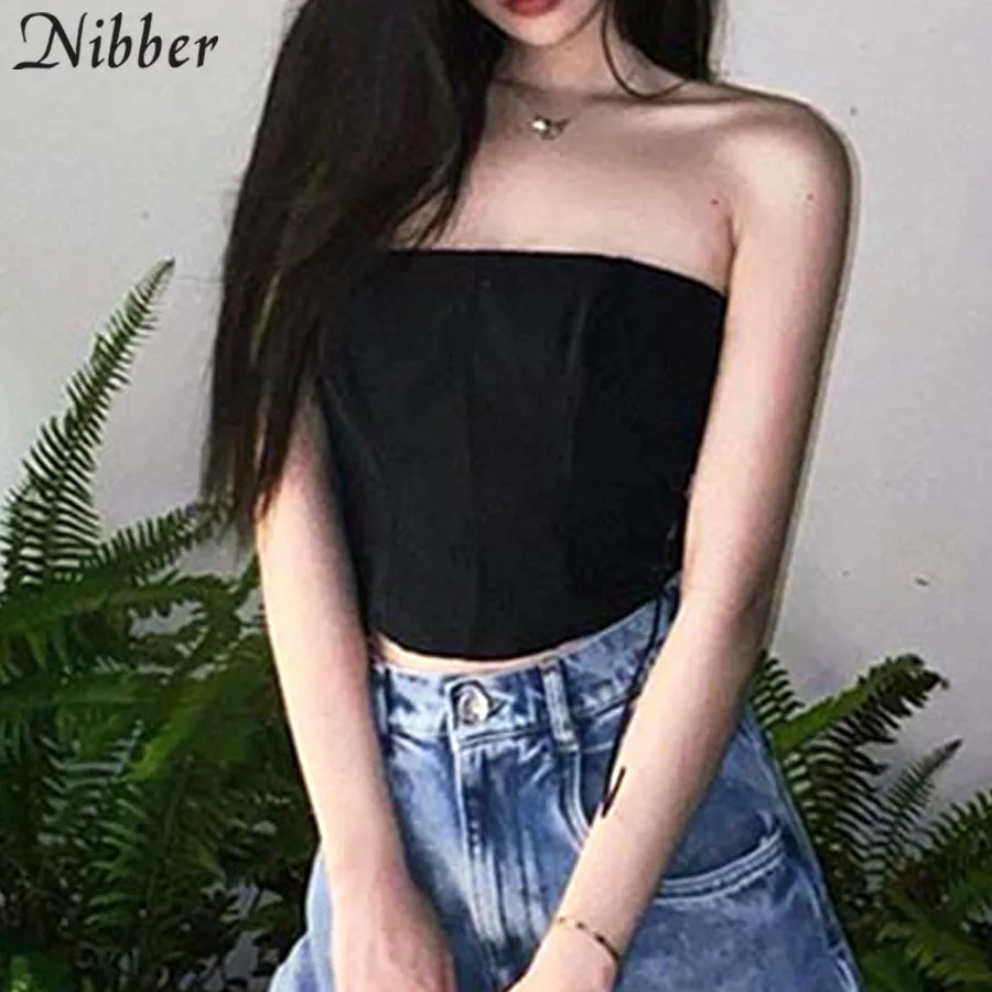 Короткий топ Nibber сексуальный клубный без бретелек с вырезами по бокам на