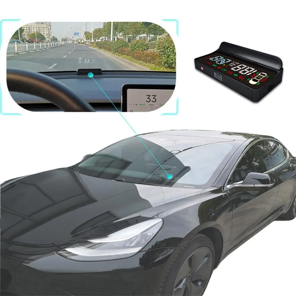 

12V HUD Head-Up Display Car-Styling Hud Display Overspeed Warning Windshield Projector Alarm System For Tesla Model 3 Drop Ship