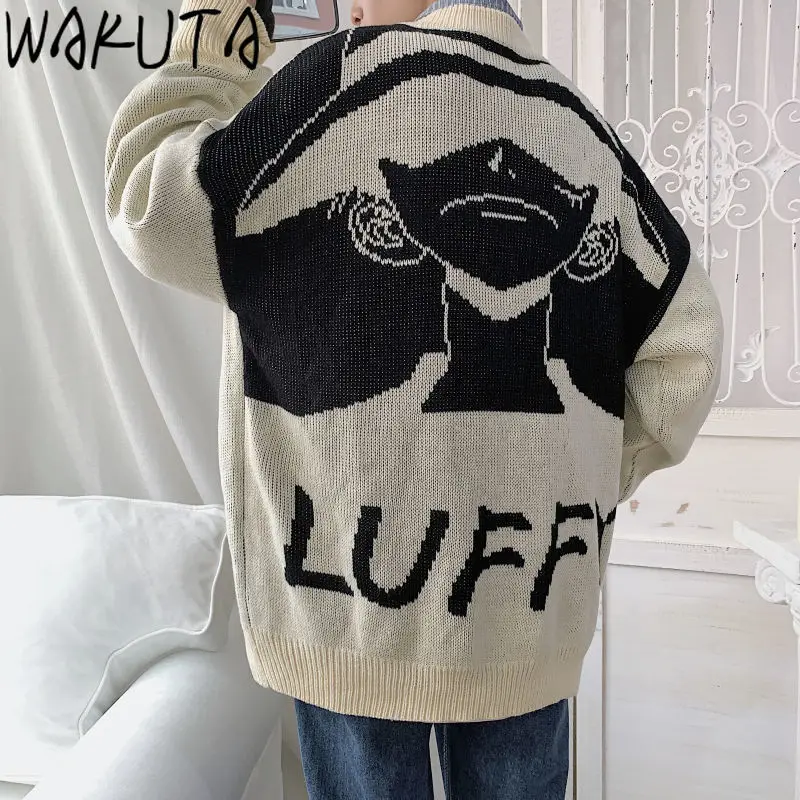 Пуловер WAKUTA в стиле Харадзюку Свитер оверсайз с японским аниме мультяшный стиль