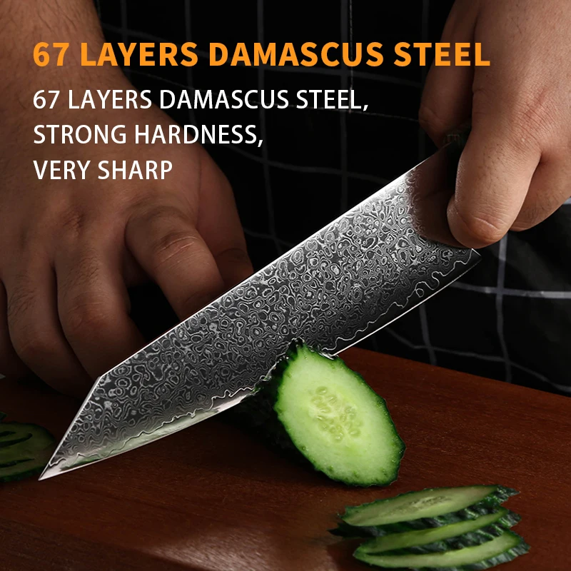 Нож шеф-повара из дамасской стали 67 слоев с ручкой стабилизированной древесины |