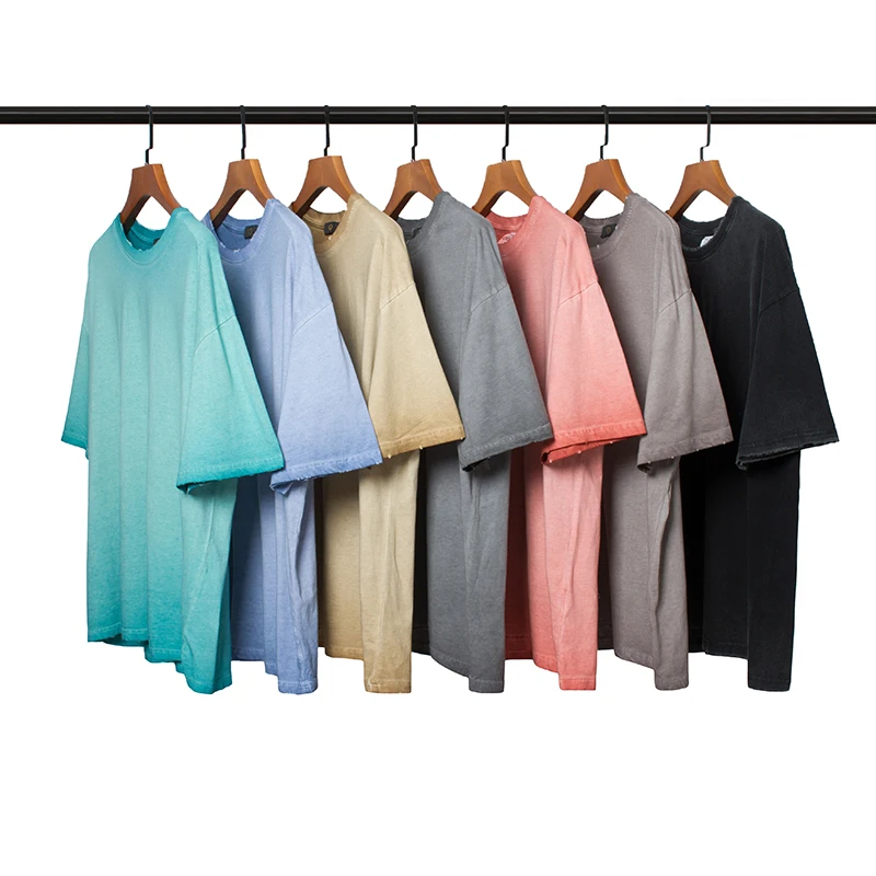 

Hip Hop High Street Cotton Casual Reverse Bottom T-Shirt 2021 Women Distressed Gradient Dyeing T Shirts Summer Short Sleeve Tees