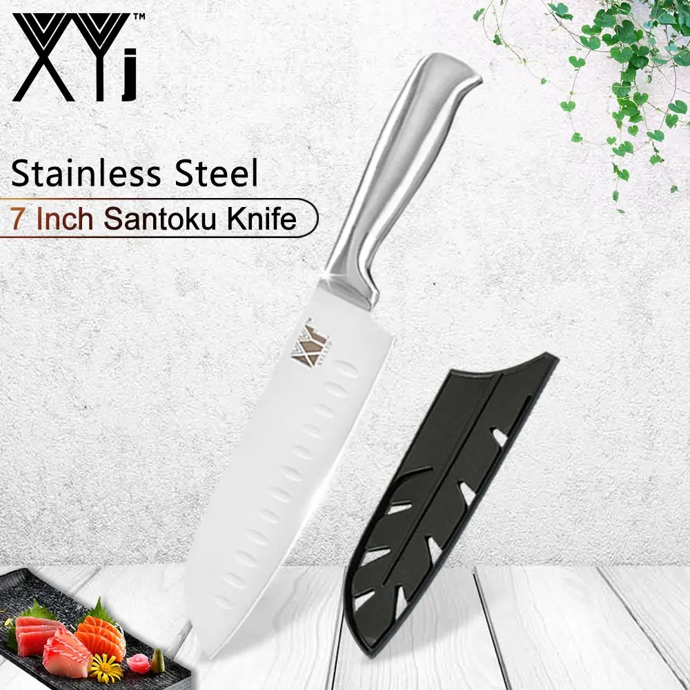 7 inch Santoku Knife XYJ кухонные ножи инструменты Острый кухонный нож из нержавеющей стали для очистки овощей утилита Santoku для нарезки повара точилка для ножей и Держатель ножей - Цвет: 7 inch Santoku Knife