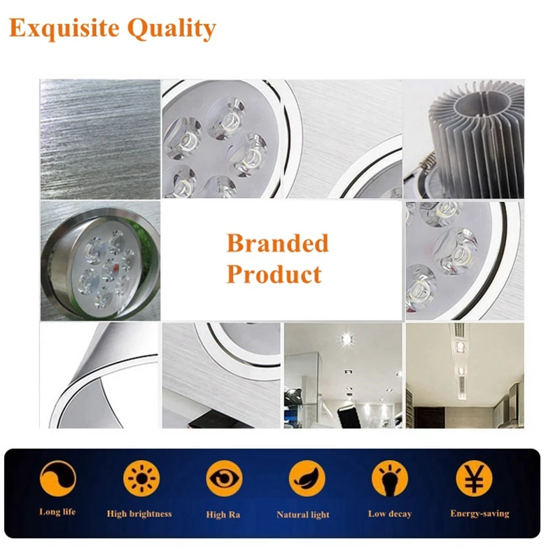 Черный/серебристый квадратный светодиодный светильник 5 Вт 7 9 12 15 18 встраиваемый