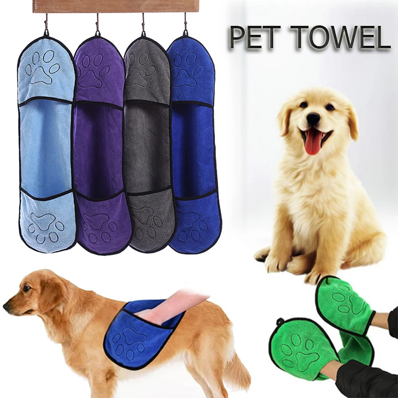 

Comfortable Soft Microfiber Pet Bath Towel With Pocket Simplicity Practical Dog Supplies Pet Absorbent Quick Drying Shower Towel