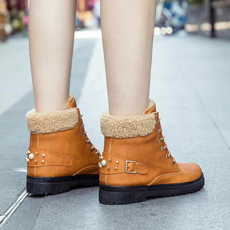 Ботинки на каблуке 2019 г. Женские ботильоны шнуровке Женская плюшевая обувь