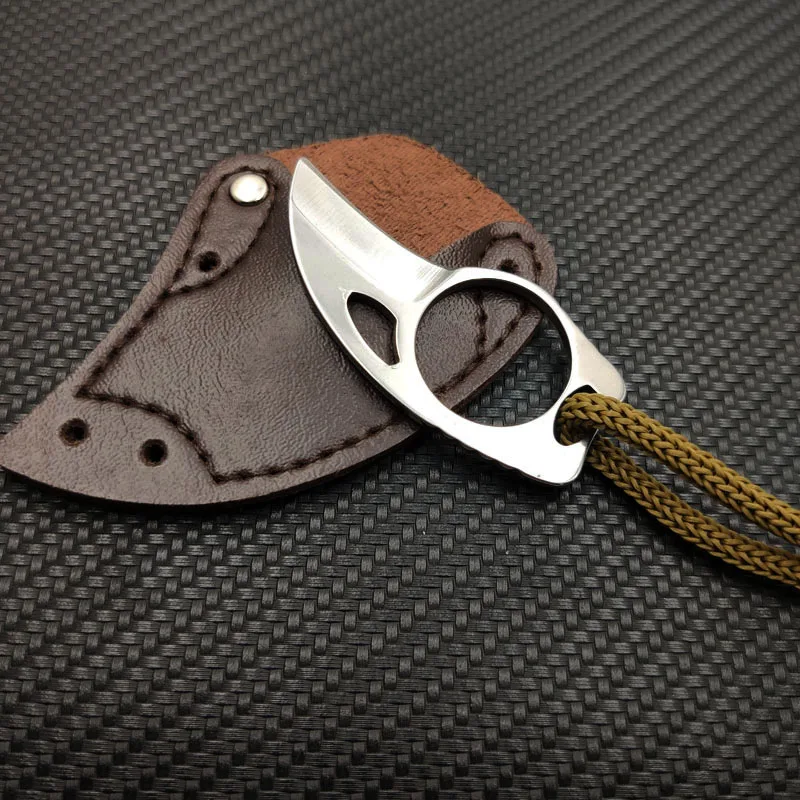 

Dropshipping Tactical Claw Hobby Survival Karambit Ring 3" Knife EDC Mini Pocket Knife With Leather Sheath
