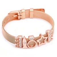 brace code 2019 high quality mesh bracelet set stainless steel bracelet crystal love lock charm brand bracelet for woman gift