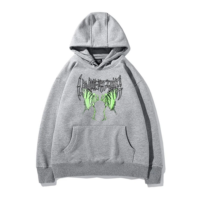 

Hip Hop Butterfly Skull Prayer Print Hooded Sweatshirts Couples Hoodies Streetwear Men's Hipster Casual Punk Rock Pullover Tops
