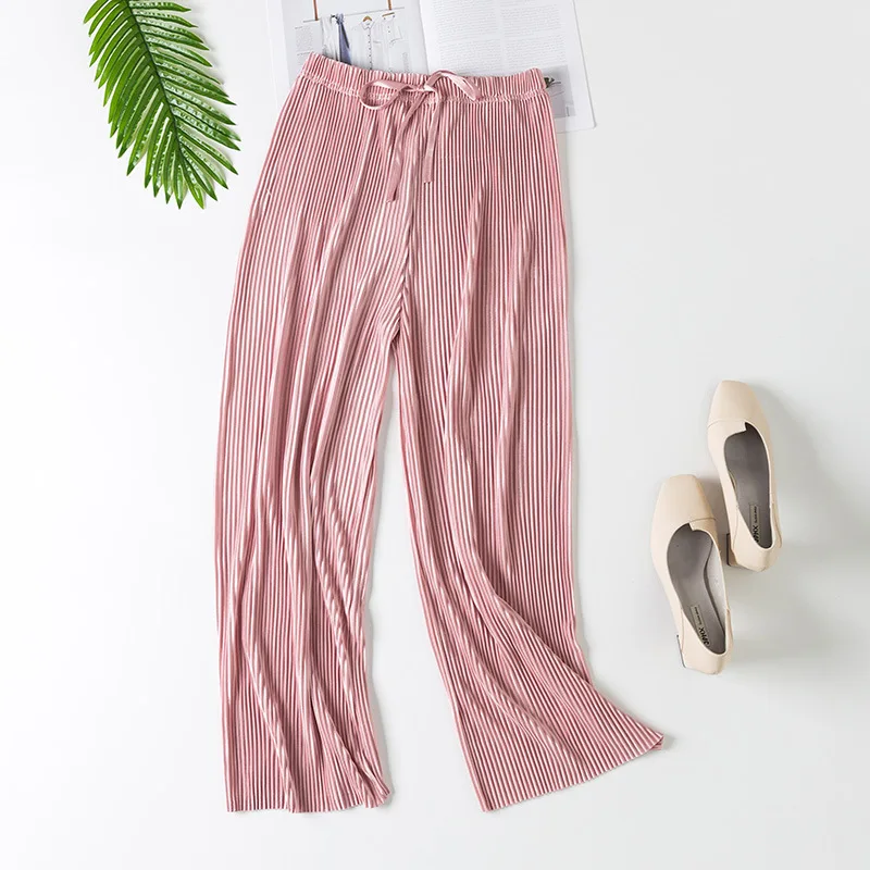 AECU Summer Women Sleep Pants Elastic Loose Waist Fitness Homewear Bottoms Solid Drawstring Clothing Full Length Underwear