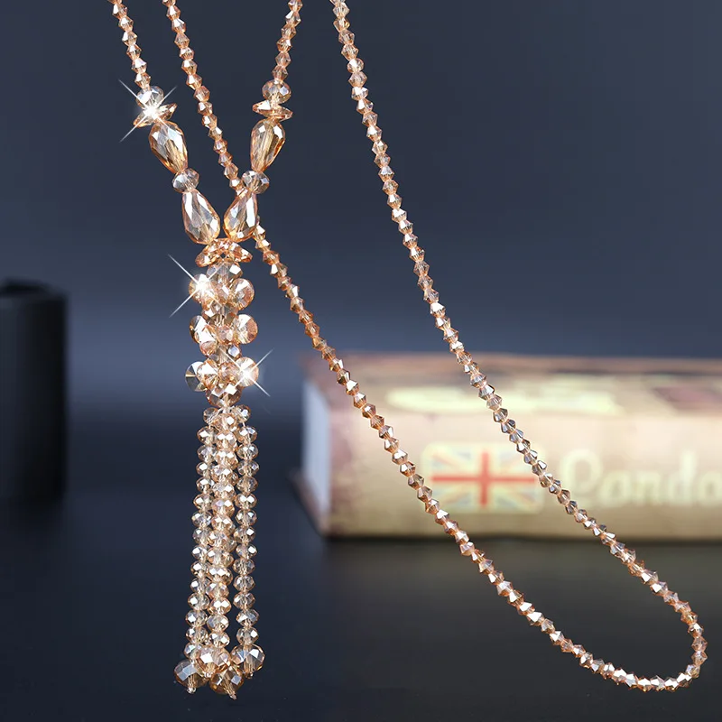 

Europe and the United States new versatile clothing long fashion crystal sweater chain Tassel Necklace necklace wholesale