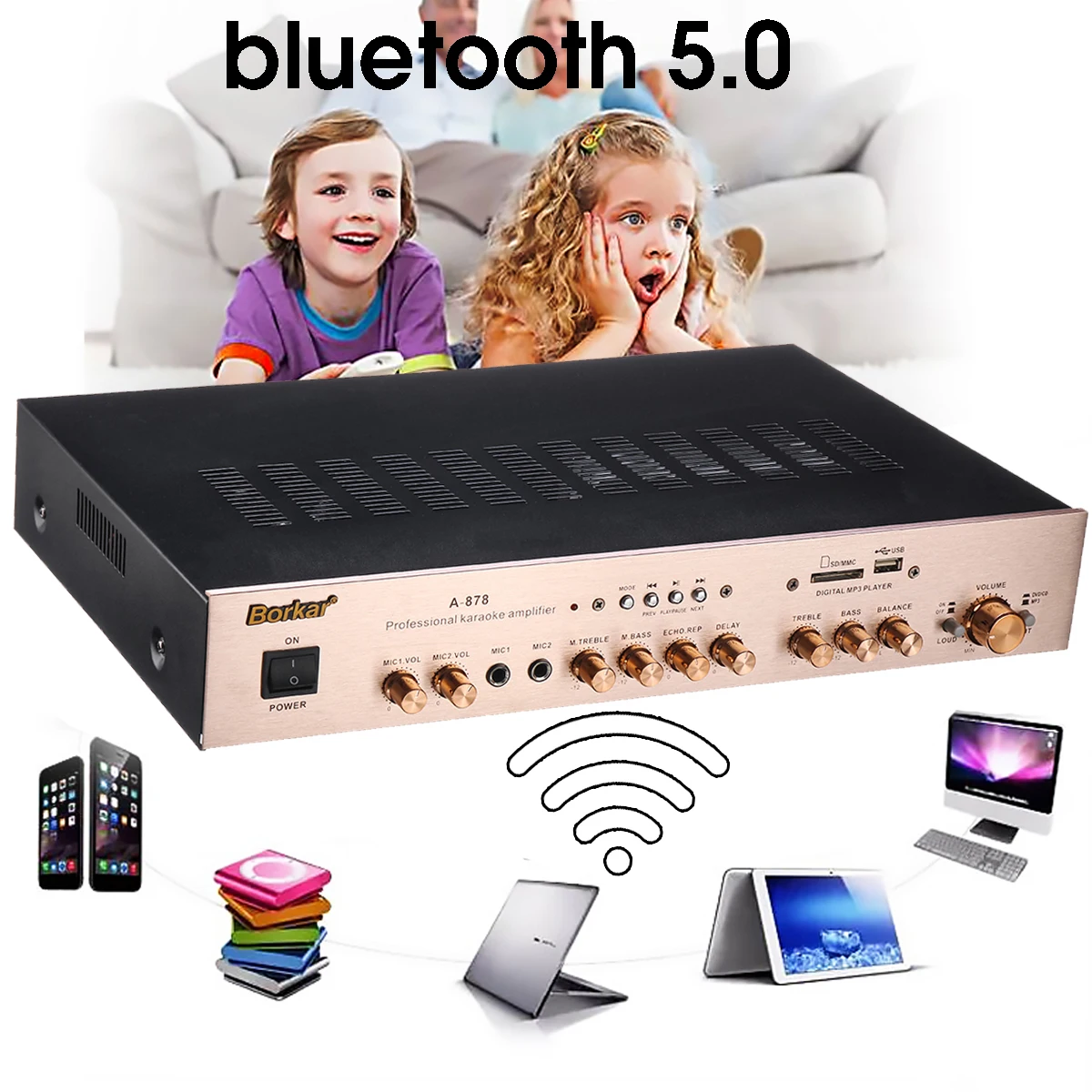 Bluetooth 5,0 канальный 1500 Вт аудио стерео цифровой усилитель мощности HiFi FM USB AMP USB Домашний кинотеатр Автомобильные усилители
