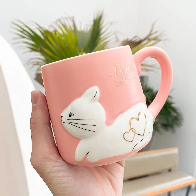 Креативная керамическая кружка с котом милая мультяшная кофейная Офисная 3D
