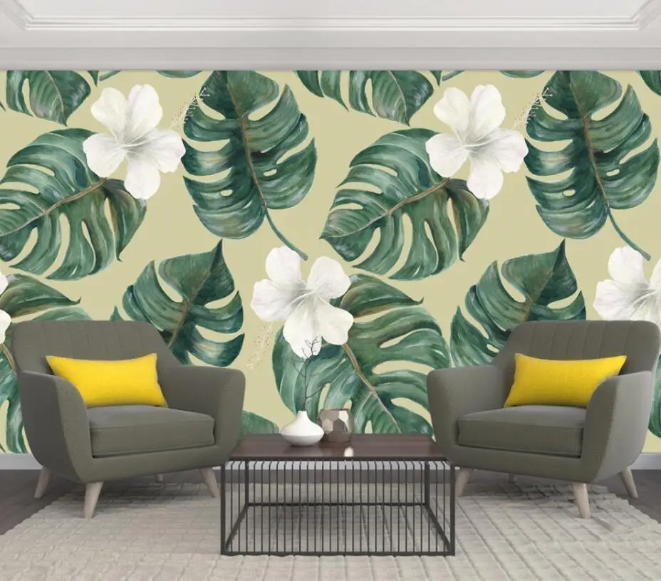 CJSIR Nordic Monstera цветочная роспись TV Sofa Зеленая Шелковая ткань обои декоративные |
