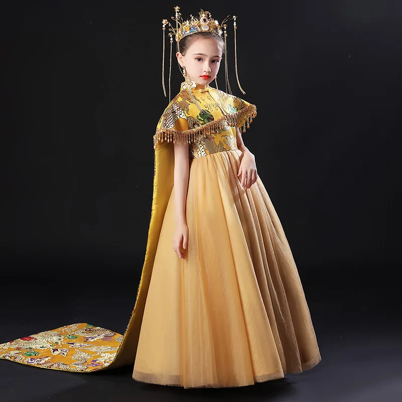 

Girl Traditional Chinese Dress Kids Qipao Satin Embroidery Wedding Cheongsam Children Oriental Style Dresses Robe Chinoise