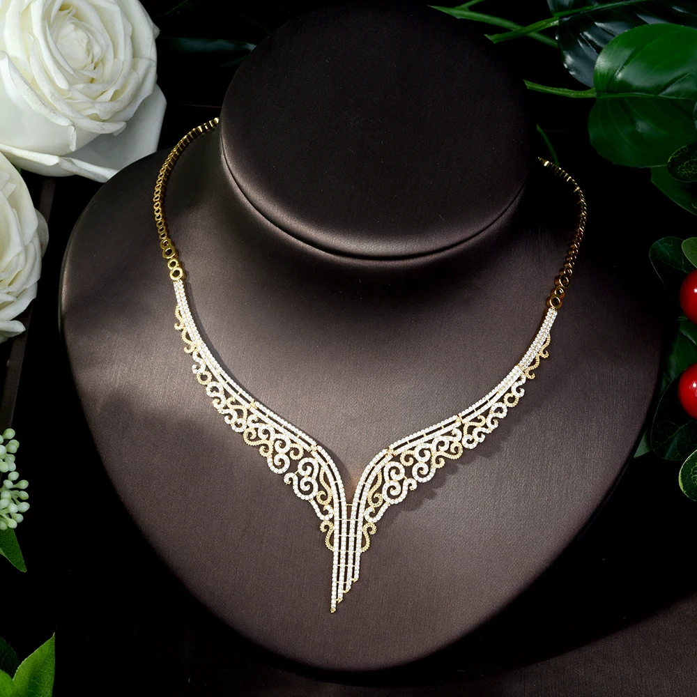 Высокое качество свадебные комплекты из ожерелья и сережек с фианитом роскошные