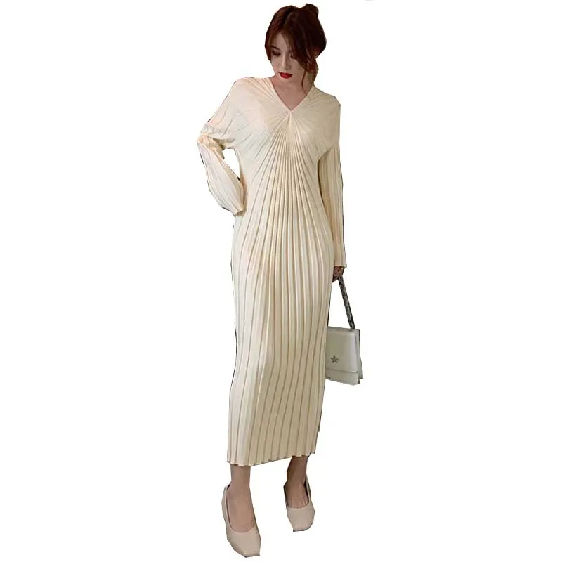

Korean Fashion Ladies Dress Knitted Sweater One-Piece Elegant Slim Dresses 2020 Winter New Women Long Sleeves Dress Long Dress