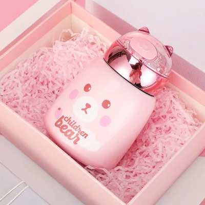 B Bear 300ml Boxi Милая термобутылка из нержавеющей стали для девочек, портативная объемная кружка с блестками из мультфильма с веревкой, открытый спортивный термос, кружка 300 мл - Color: B Bear 300ml