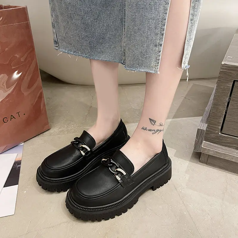 

Lisapie Loafers Large Size Shoes Genuine Leather Fashion Shoes Female British Style New Thick-soled College Style Casual Loafers