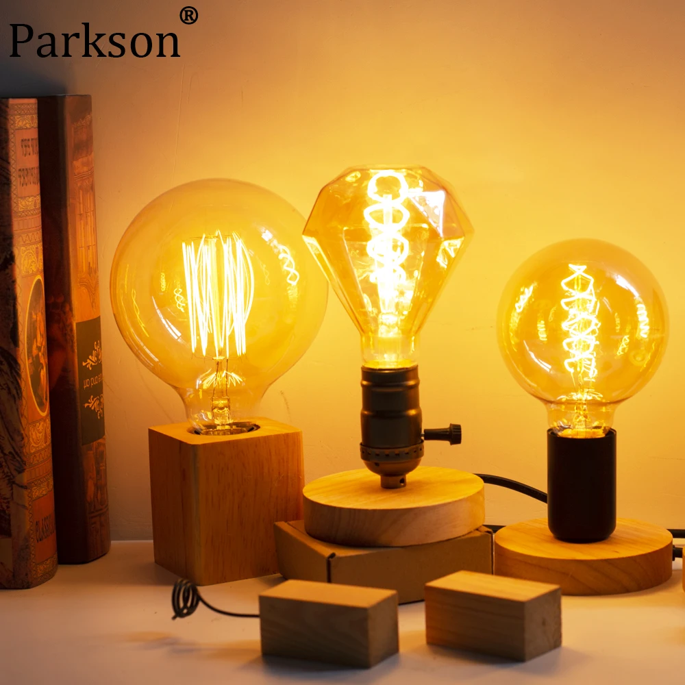 

Modern Wood Table Lamp Retro E27 Desk Deco Light Indoor Art Lamps Living Room Bedroom Bedside Decoration Bar Lights Base EU Plug