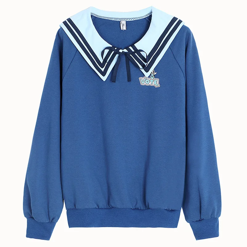

Sweet and cute college wind jacket, navy collar, cartoon print sweater, Japanese Mori women's winter new style
