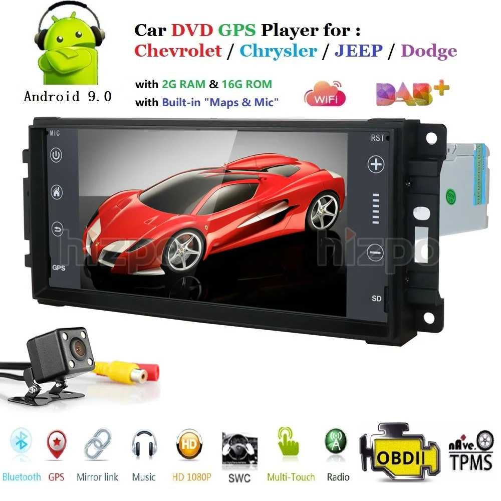 Ossuret Android 9,0 автомобильный стерео 2G+ 16G для Dodge Ram Challenger Jeep Wrangler JK головное устройство 1DIN Автомобильный gps навигатор 4G wifi BT CAM