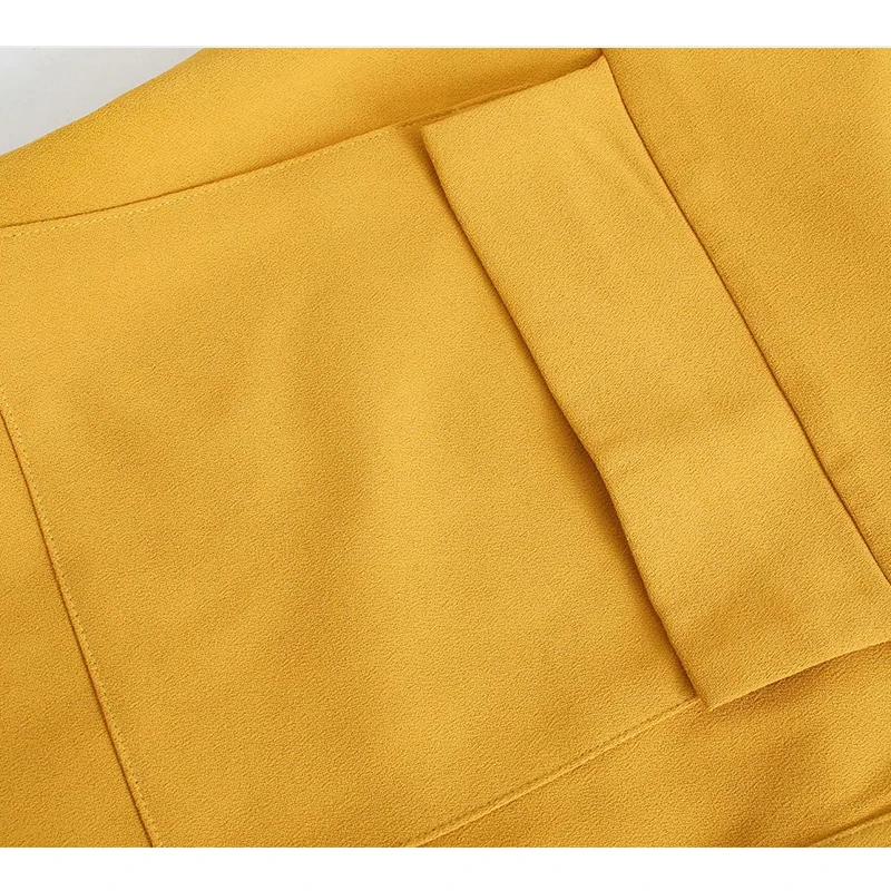 

Autumn Women Chic ZA Coats 2021 Solid Long Sleeve Pockets Single Breasted Outerwear Turn Down Collar Elegant Coat