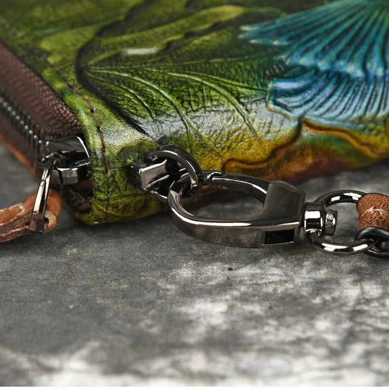 Длинный кошелек из натуральной кожи с изображением дерева кремового цвета в