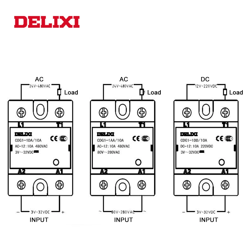 Твердотельное реле DELIXI CDG1 строечное 25DD 40DD 60DD 80DD 3-32V DC TO 12-220V SSR Однофазное