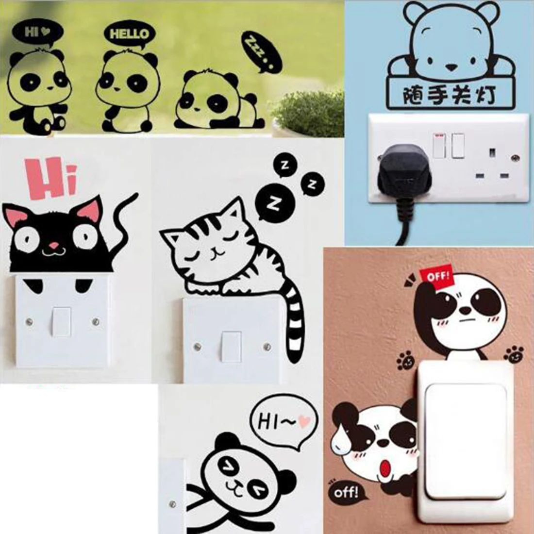 

Switch Stickers Wall Stickers Sweet Creative Door stickers Window Decoration Sticker Wall poster Home Decoration Cats Panda Bear