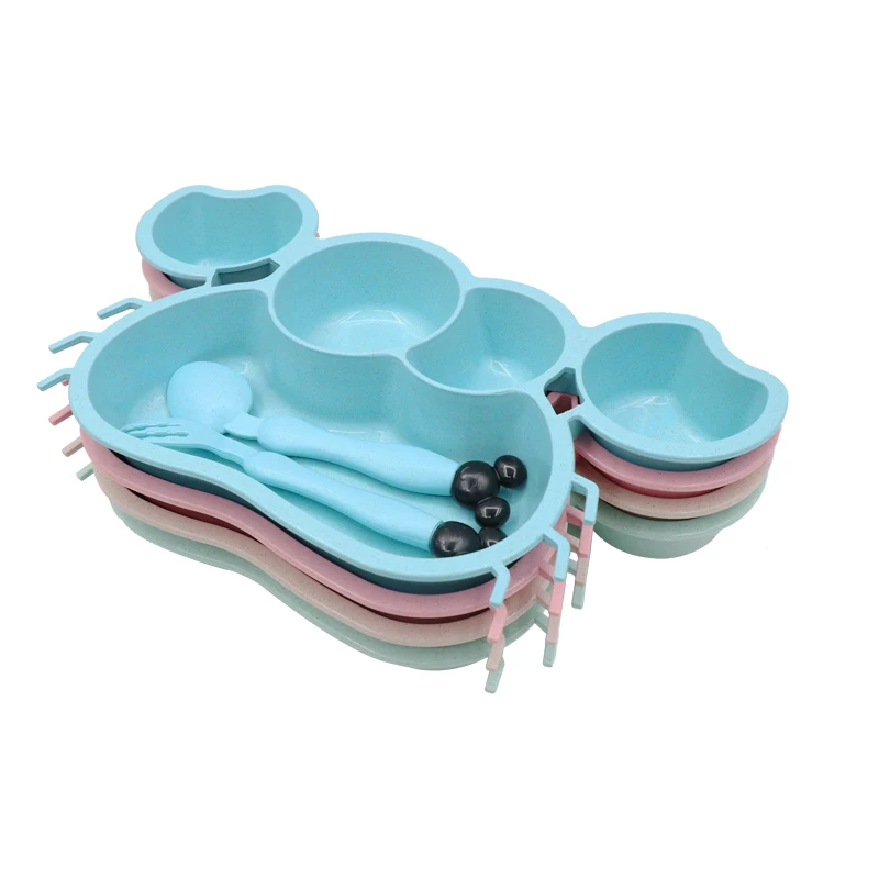 Набор столовой посуды для кормления детей мультяшный Краб из пшеничной соломы