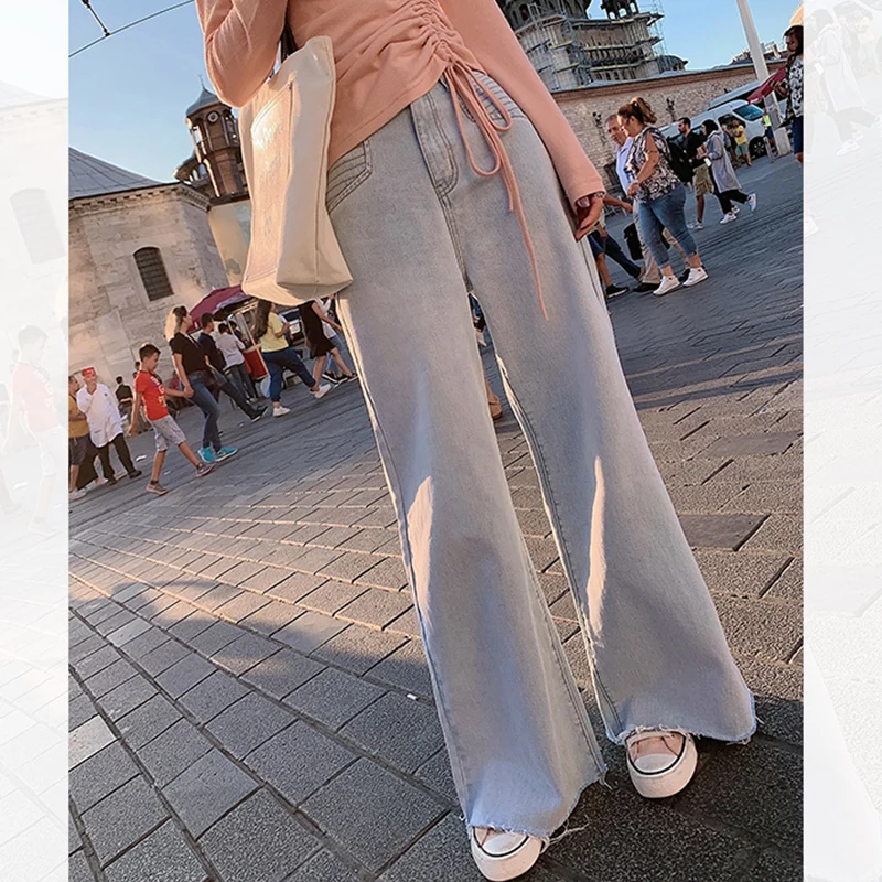 Женские джинсовые брюки с высокой талией MISHOW Свободный Прямой Повседневный