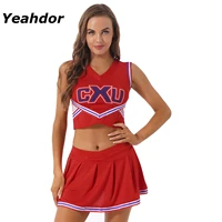 women cheerleading uniform sets letter printing sleeveless t shirt with pleated skirt group performance costumes women dancewear