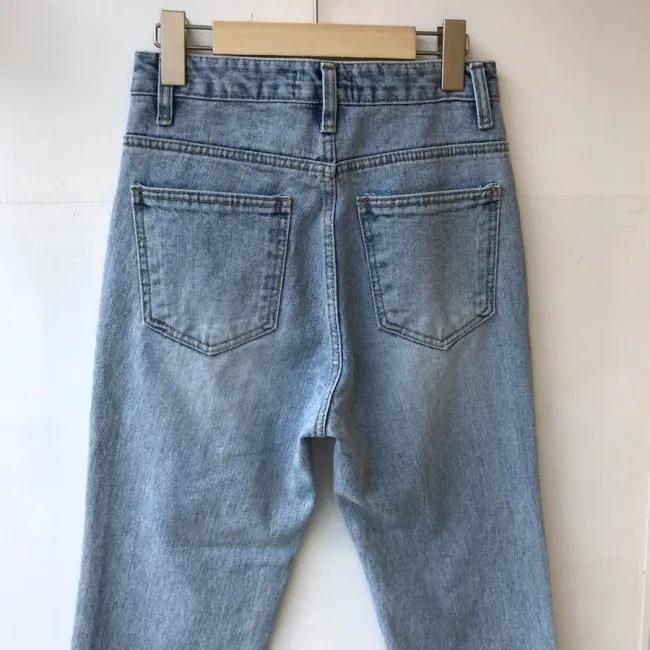 

Blue Korean Vintage Washed Ankle-length Jeans Pants Women High Waist Buttons-fly Casual Fashion Straight Jeans Trousers 2020