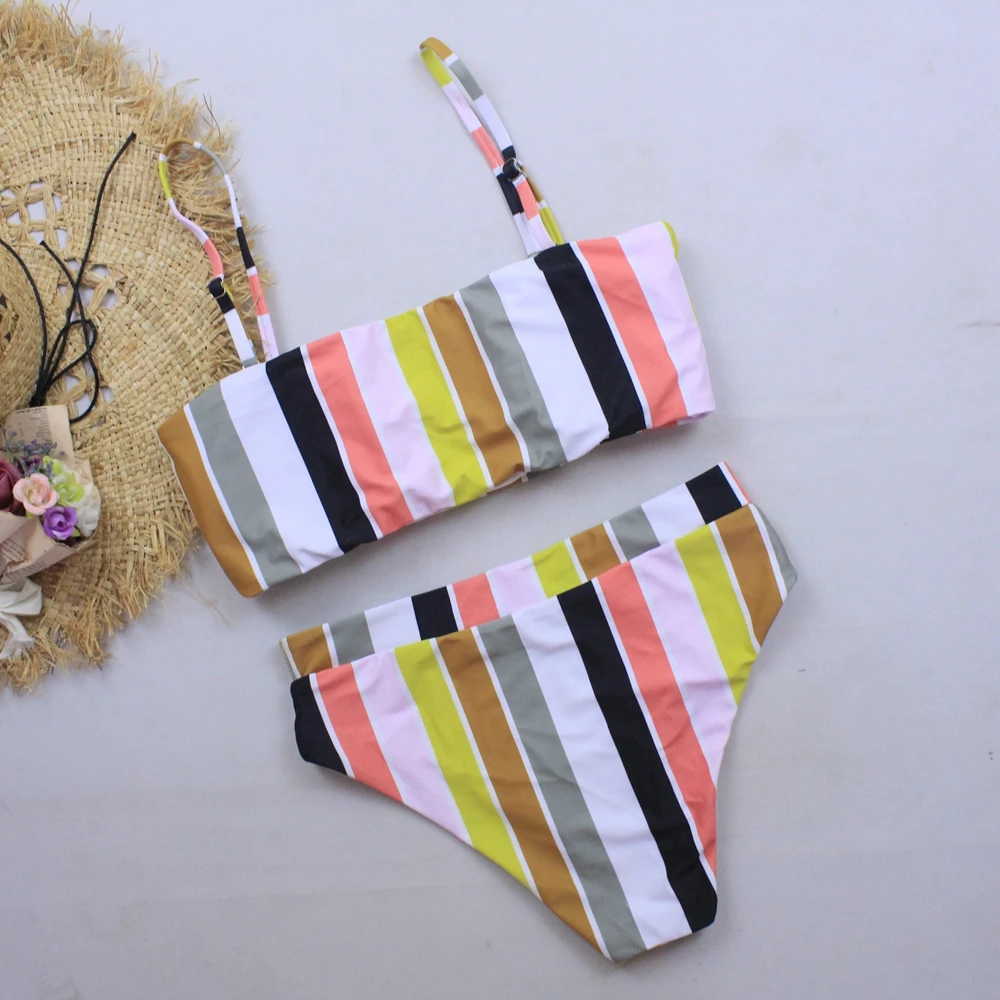 Бикини 2019 купальник-бандо с высокой талией женский купальник пуш-ап два предмета