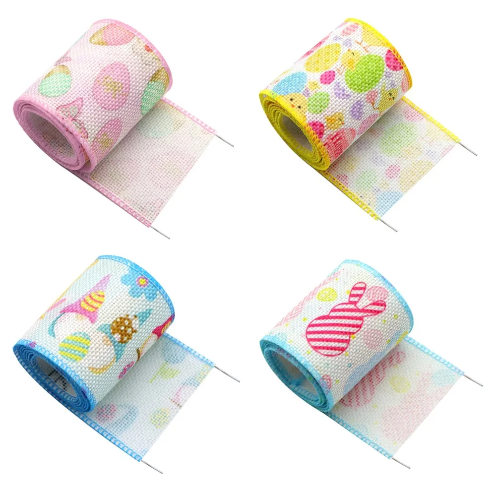 5 ярдов 63 мм Пасхальная лента с проводными краями из мешковины принтом кролика