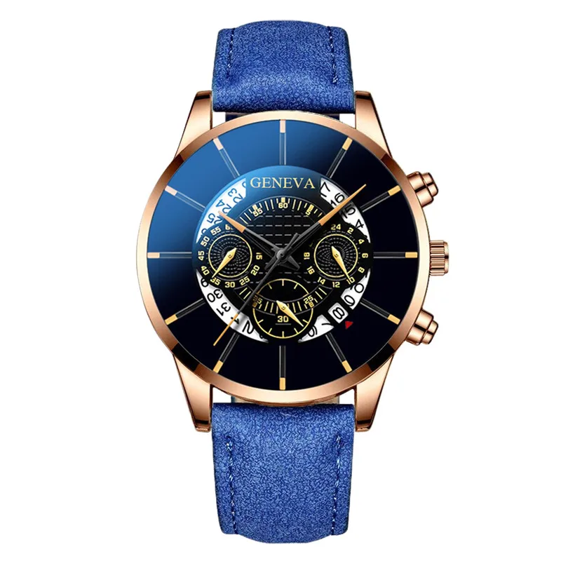 L blue rose gold Роскошные мужские часы из нержавеющей стали, часы с датой, кожаный сетчатый ремень, ультра тонкие наручные часы, спортивные деловые мужские часы, Relojes Masculino - Цвет: L blue rose gold