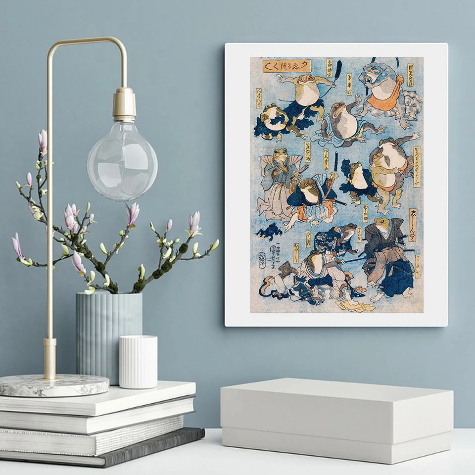 Плакат с японскими лягушками самурая винтажная Абстрактная Картина на холсте