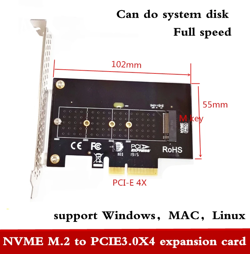 

New M KEY NGFF SSD adapter card NVME M.2 to PCIE3.0X4 high speed expansion card m.2 expansion card 1pcs Free shipping